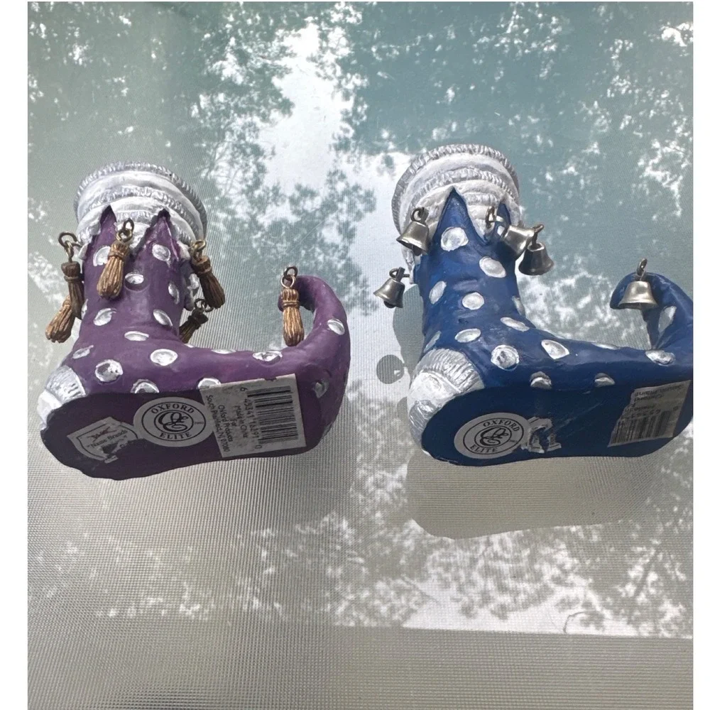 Vintage 2002 Oxford Elite Boot Candle Holders Set 2 Purple Blue Western Bells